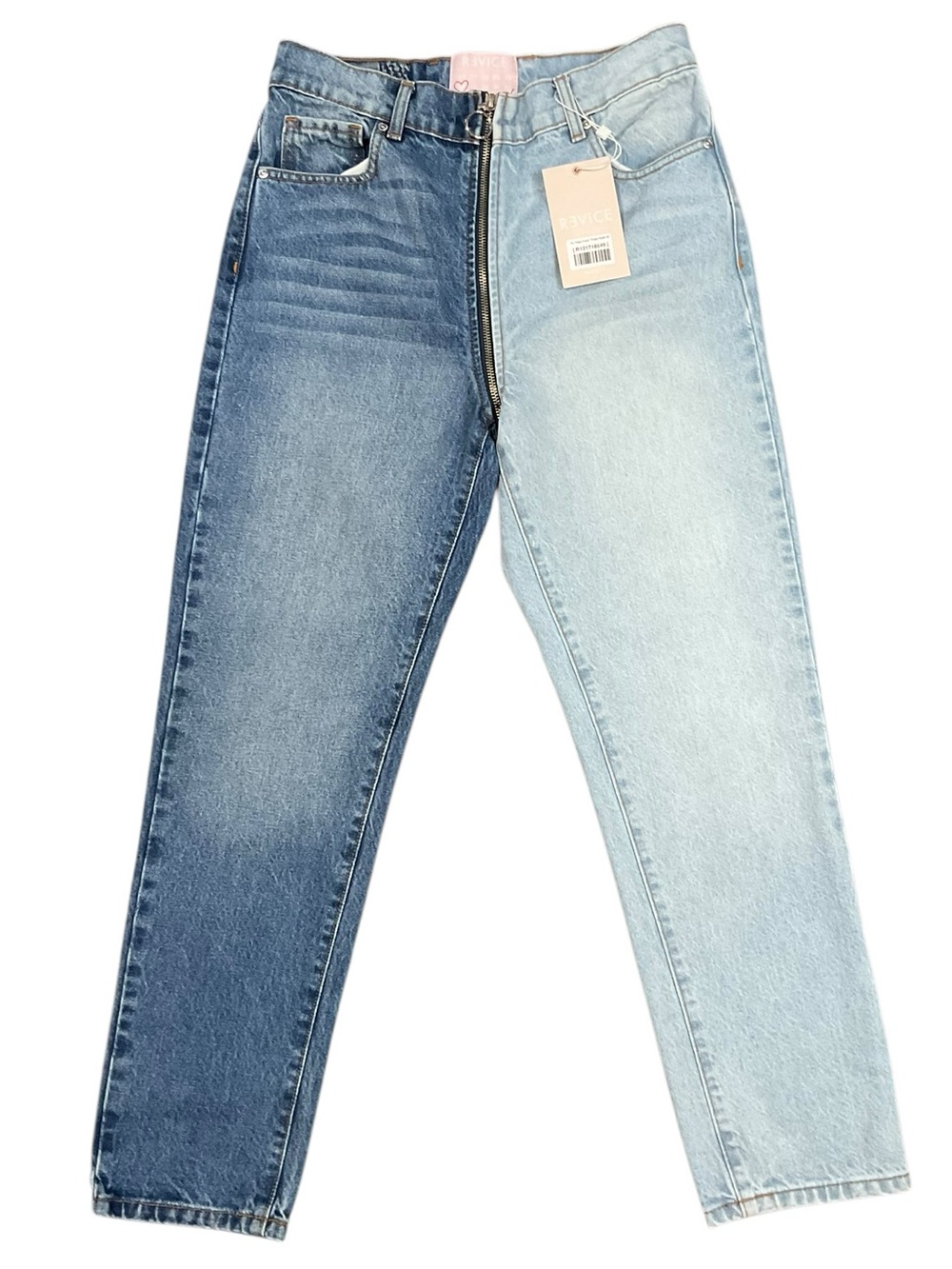 REVICE Ying Yang Crops Tokyo Wash Two-Tone High-Rise Jeans in Dark & Light Blue